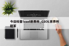 今日科普!csol世界杯_CSOL世界杯冠军