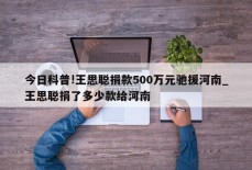 今日科普!王思聪捐款500万元驰援河南_王思聪捐了多少款给河南